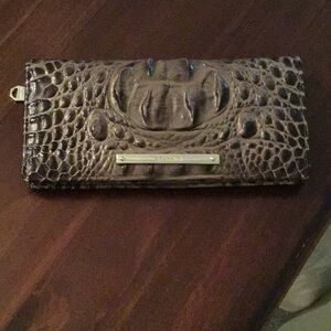 Brahmin Embossed Leather Wallet in Dark Brown